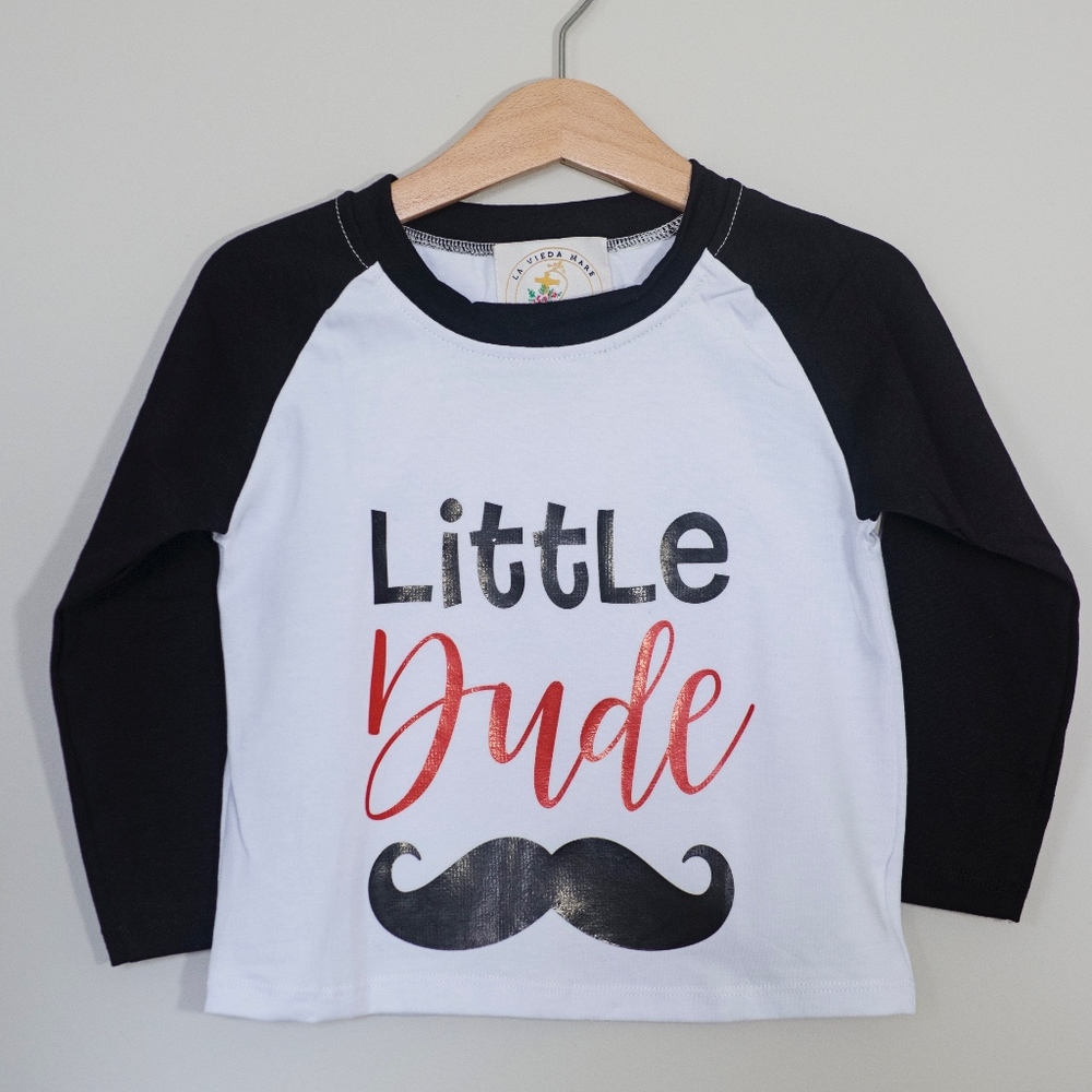 little dude cute raglan top long sleeve black boys